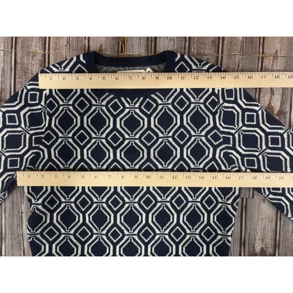 Tory Sport knit merino wool blend geometric pattern sweater sz S / P Navy White - Picture 4 of 6